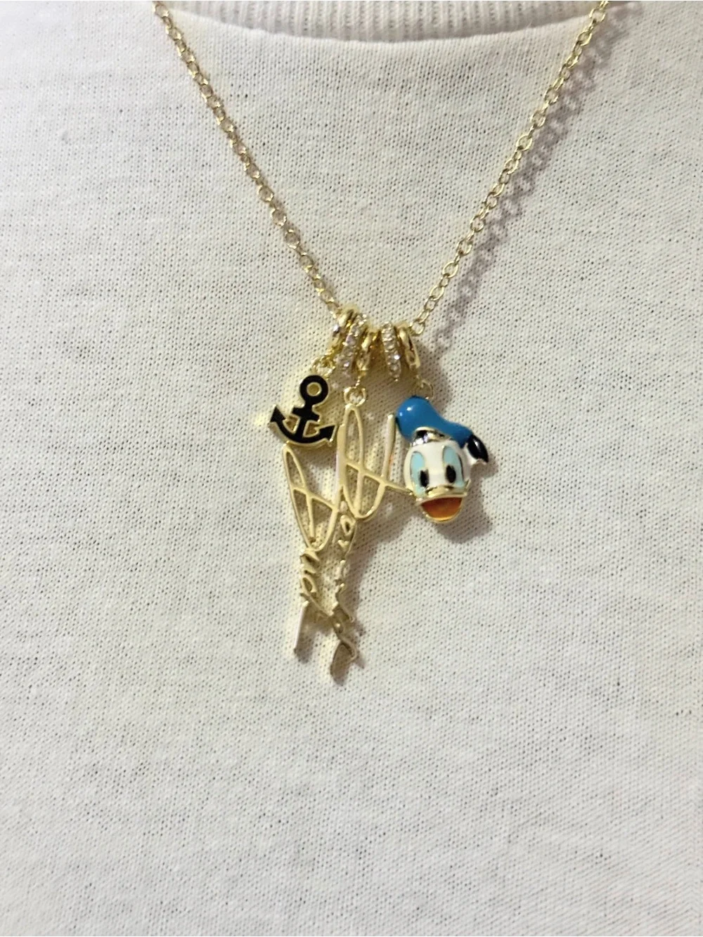 Disney Gold-Tone Donald Duck Charm Necklace with Blue Accent